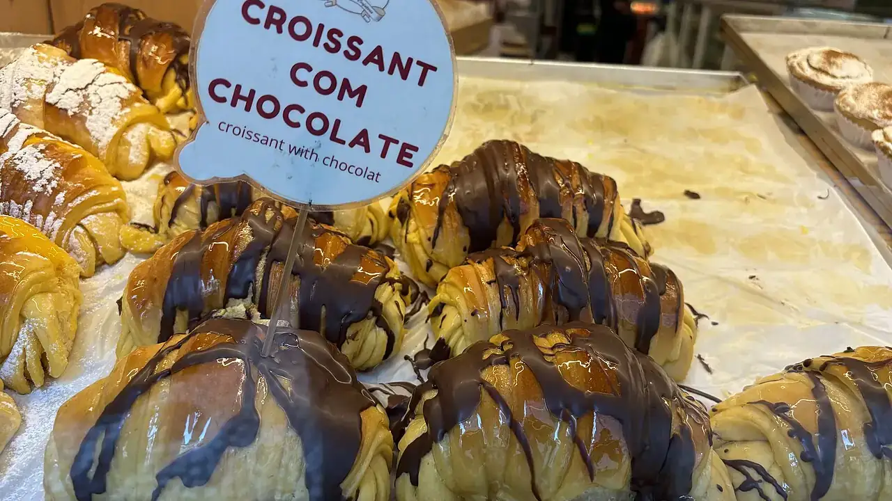 Chocolate croissants on display